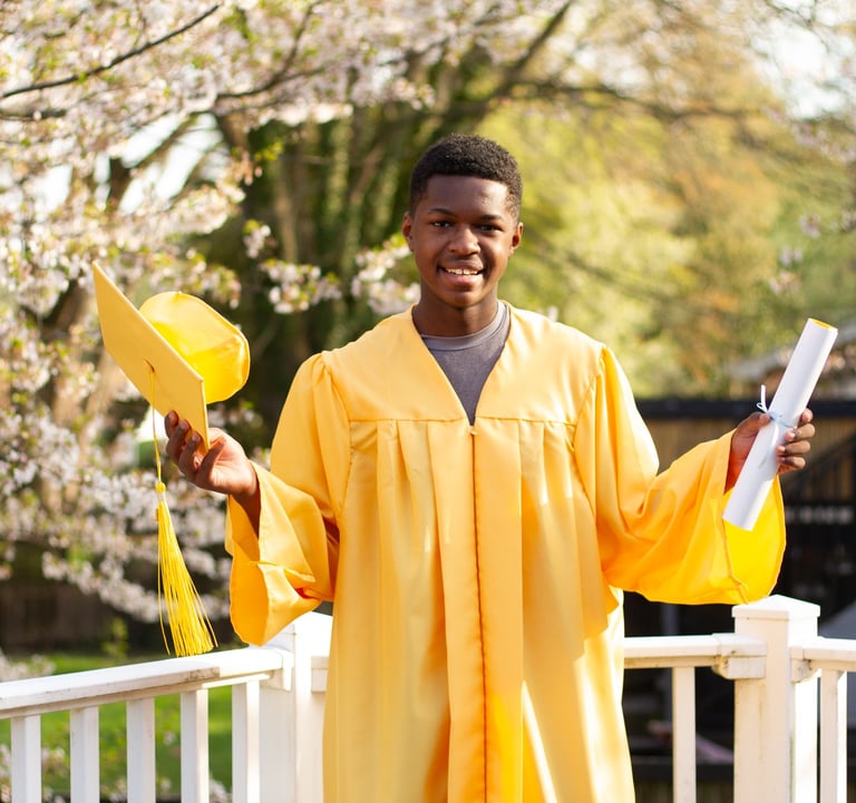 high school senior student in cap and gown