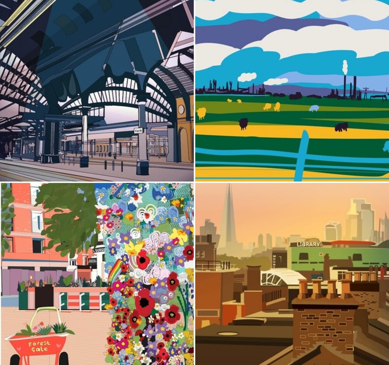 Illustrations of York railway, teesside, Peckham and Forest Gate