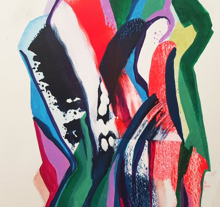 Zoomed section of multicoloured acrylic abstract painting
