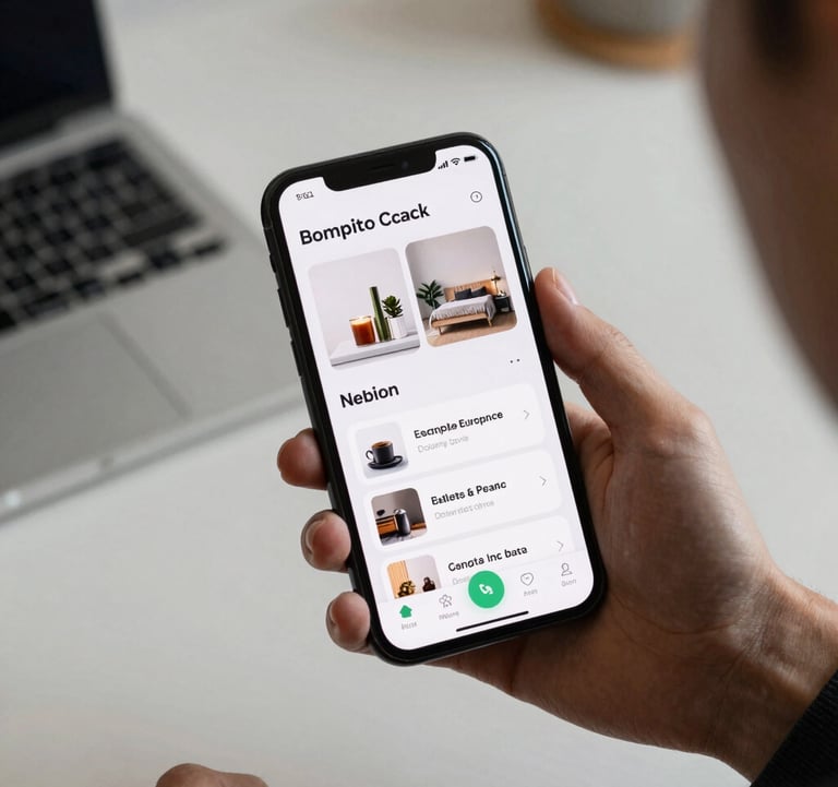 High-quality minimalist photography of a modern professional holding a smartphone displaying clean lifestyle dashboards. Soft ambient lighting, sleek and organized tech-oriented aesthetic, Central European / German context.