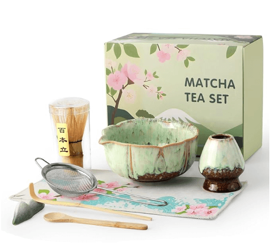 Venseen 8-piece matcha kit with lead-free ceramic bowl and bamboo whisk, non-toxic