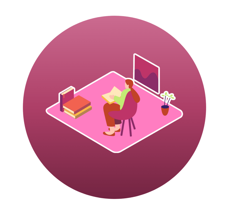 a person sitting in a chair with a book and a book