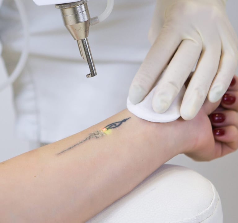 A close-up of a detailed tattoo being inked at Tattoo Baba, showcasing the artist's precision and sk
