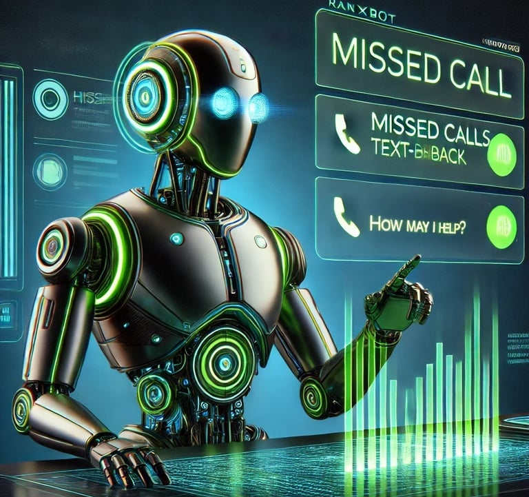 RanxBot AI instantly texting back missed calls to capture leads and book appointments 24/7.