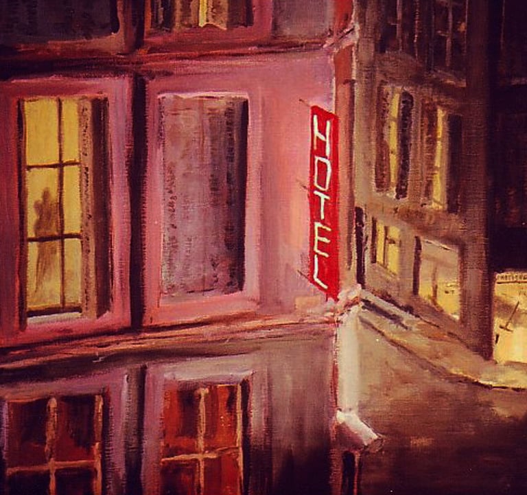 a painting of a hotel sign that says hotel