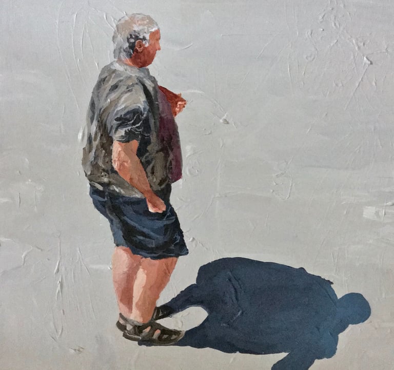 a painting of a man with a shadow like turtle
