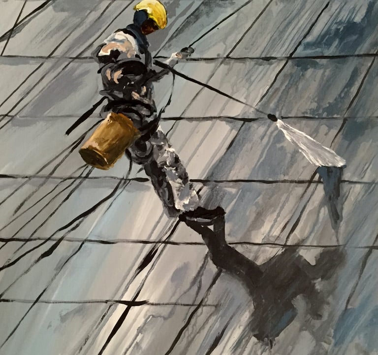 a painting of a window cleaner
