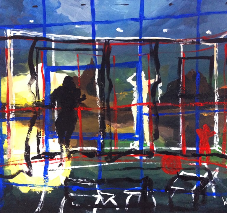 a painting of a person standing in front of a window