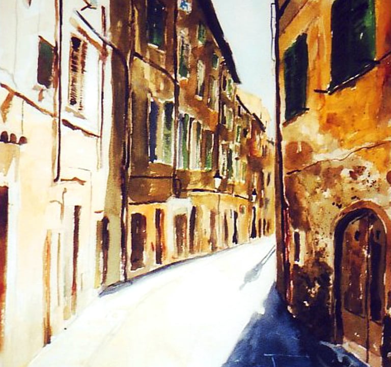 a painting of a street scene in Nice