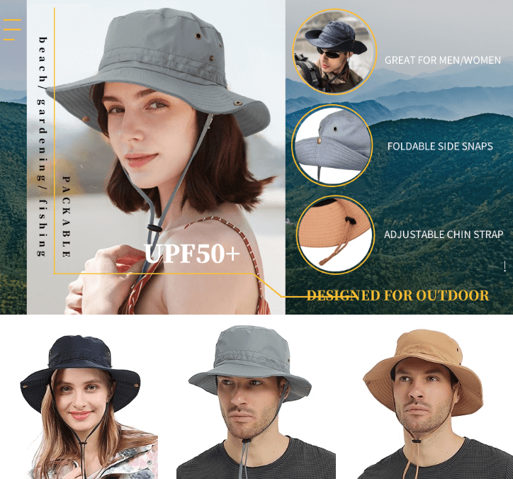 Travelers wearing HLLNMAN Wide Brim Sun Hat for any travel to protect you from the sun and water