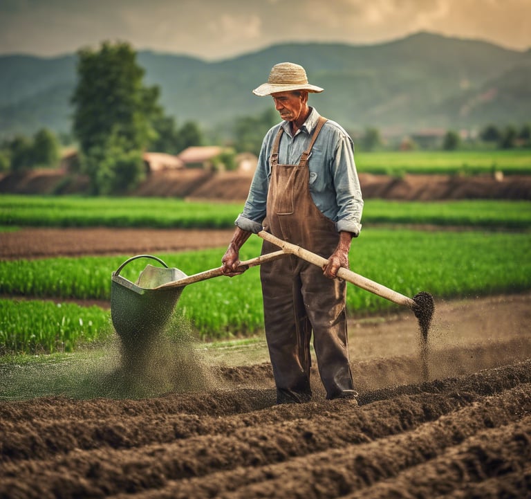 Petani sedang melakukan pemupukan