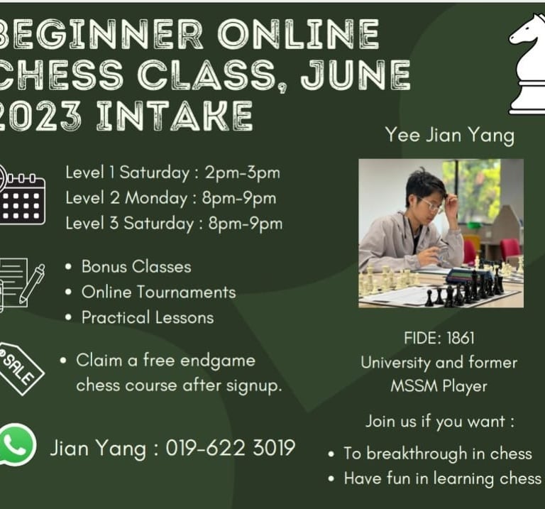 Malaysia Chess Beginner Online Chess Class by Coach Yee Jian Yang 