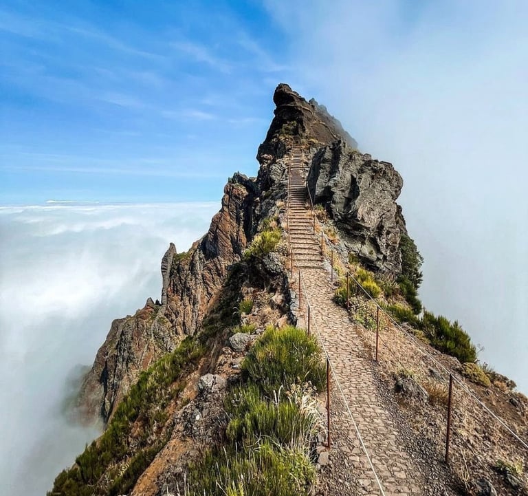 Scenic view of the Stairway to Heaven hiking trail in Madeira, featuring lush landscapes and panoram