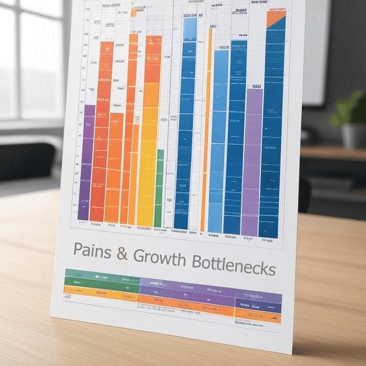 printout showing a colorized bar chart of pain points