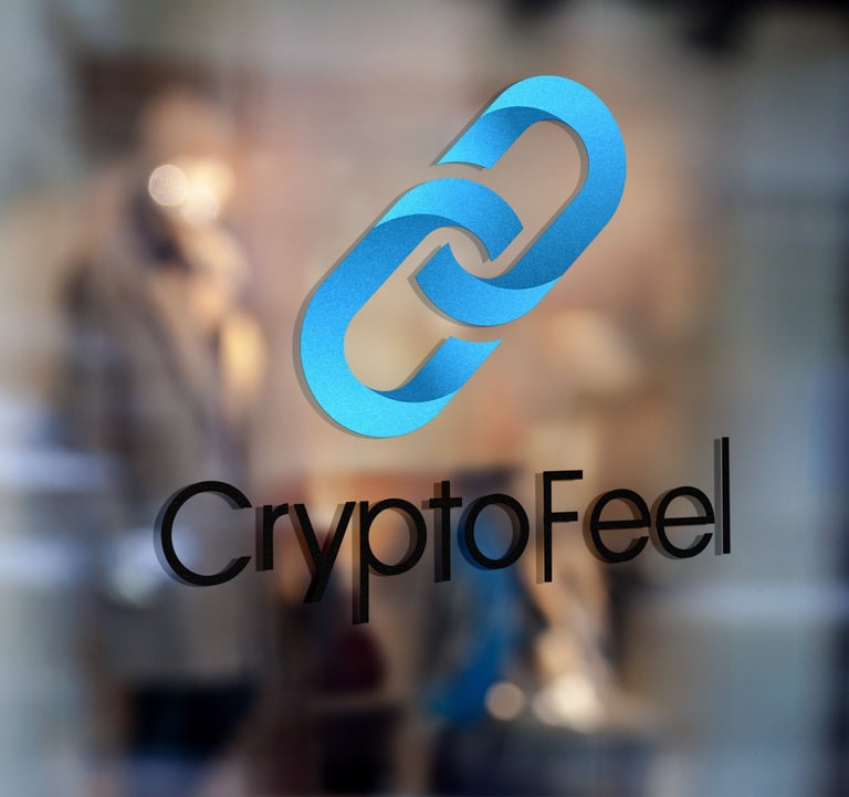 Logo CryptoFeel sur surface vitrée