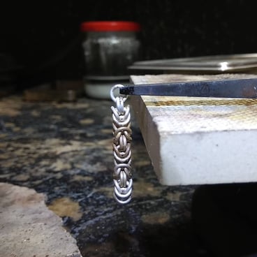 Soldering of handmade sterling silver byzantine chain