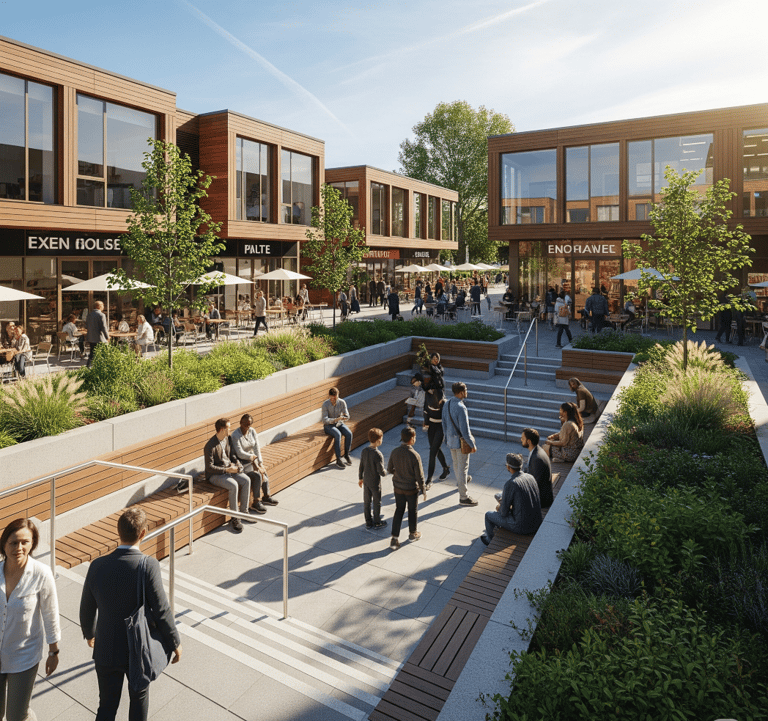 These spaces can include sport fields, fitness stations, and art installations.