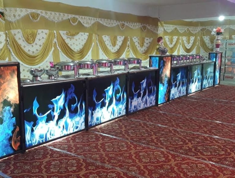 a buffet table with a lot of different types of buffets