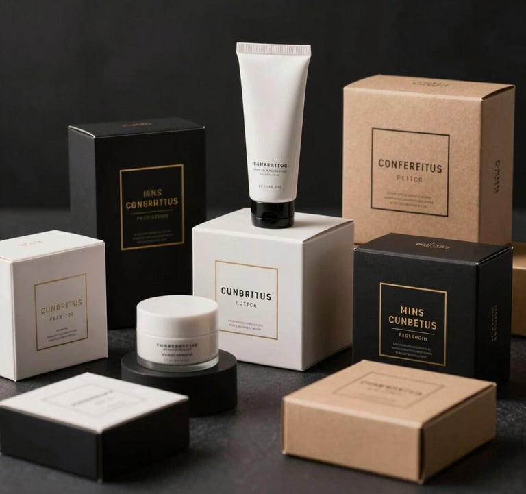 A high-quality lifestyle photograph of various consumer products in premium packaging, arranged professionally with sleek lighting, representing successful e-commerce brand growth.