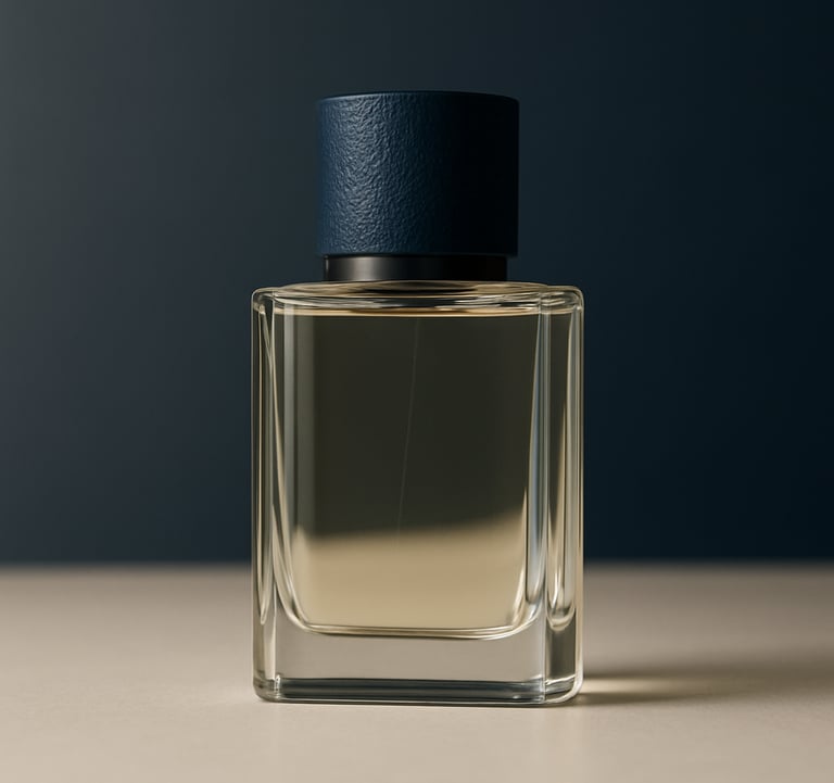 A sharp, professional commercial photography shot of a premium product in a modern studio. The lighting uses soft off-white and muted navy tones, highlighting the textures and high-end quality of the creative work.