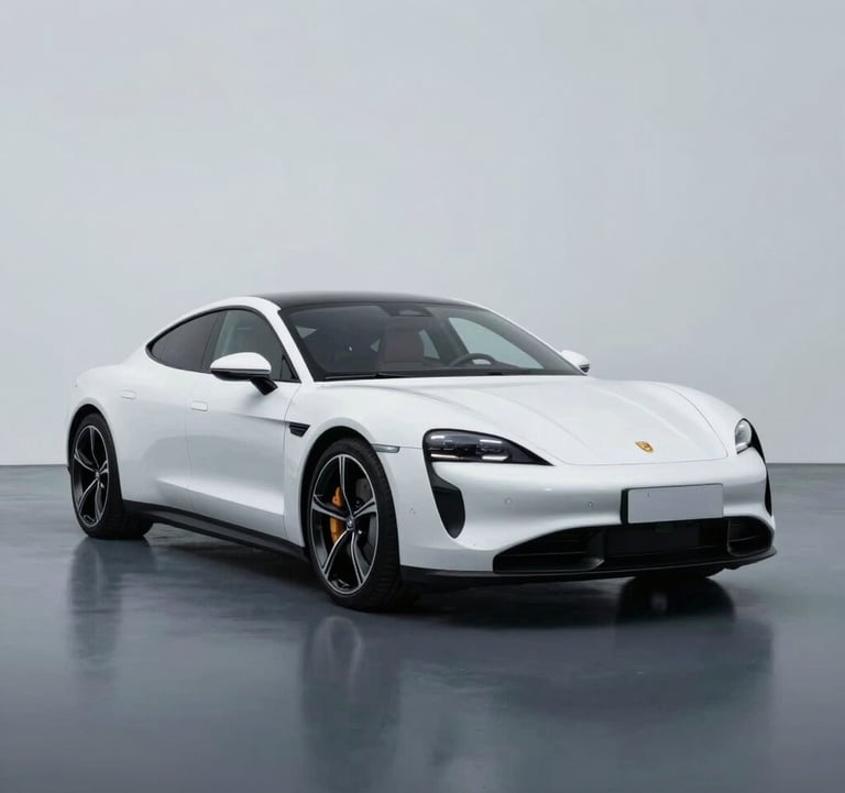 A white high-end luxury car in a minimalist studio setting with dramatic lighting. The image emphasizes the premium build quality and exclusive status, utilizing a palette of #B8CEDE for highlights and #0A1128 for depth.