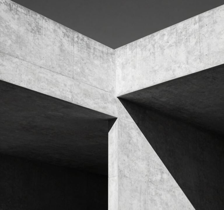 Minimalist black and white architectural detail showing the play of shadow and light on a modern concrete structure in Portugal.