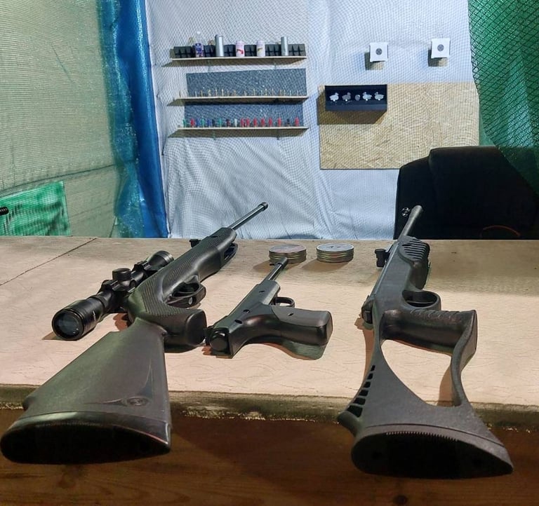 daug ginklu ant stalo pneumatiniu ginklų tire