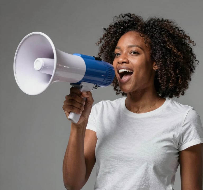 Man with megaphone speaking to a crowd