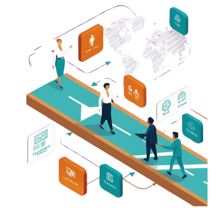 a group of people walking around a map demonstrating cooperation and collaboration
