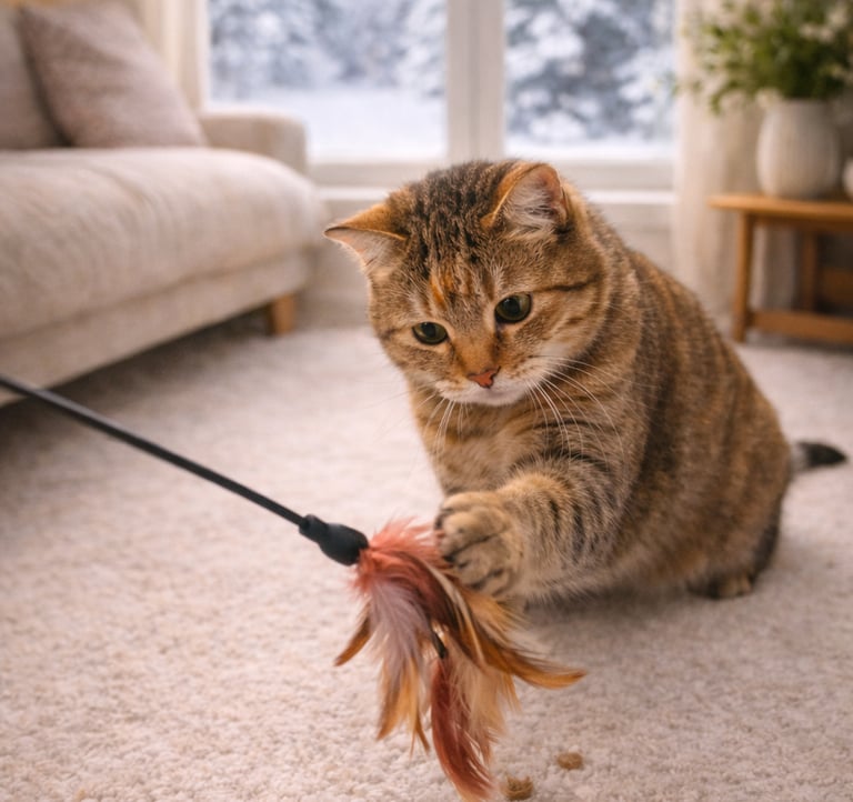 Cat playing indoors during winter