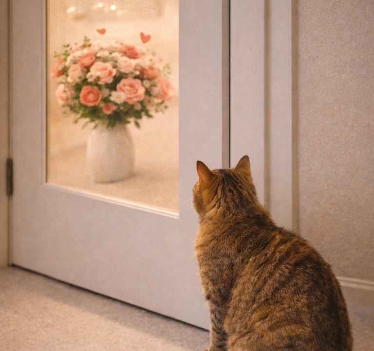 Flowers kept safely away from cat