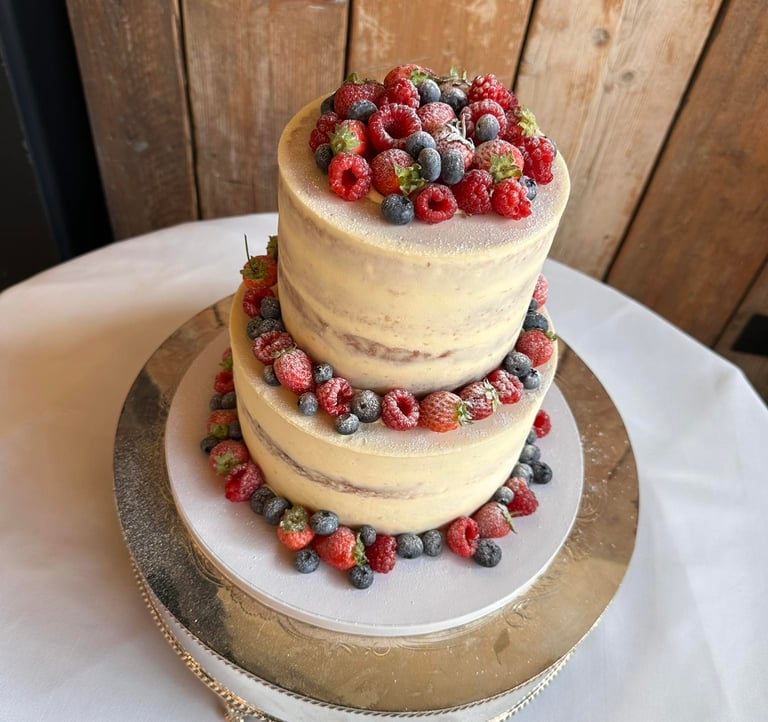 2 Tier Semi-naked Wedding Cake with fresh Fruit