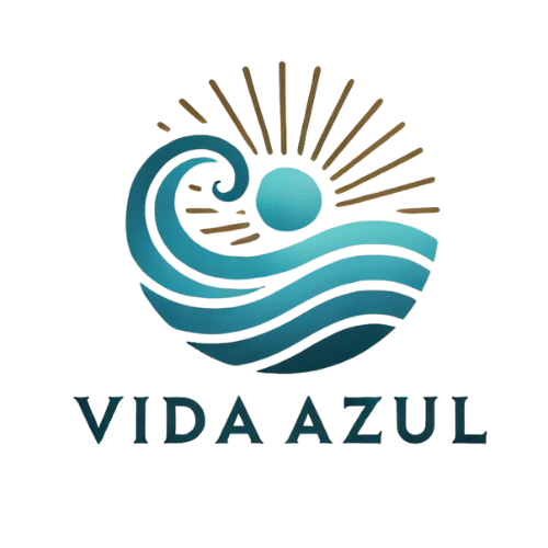 logo de vida azul. ondas e o sol azul