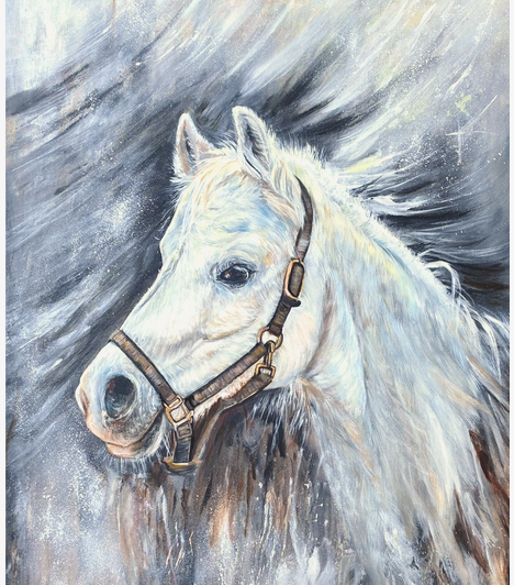 white horse painting - oil painting of a horse