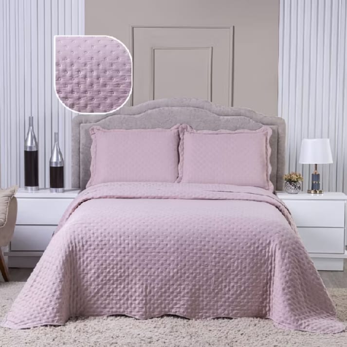 Kit Colcha Casal Cobre Leito 400 Fios Dupla Face Queen e King e Porta Travesseiro Americano 3 Peças