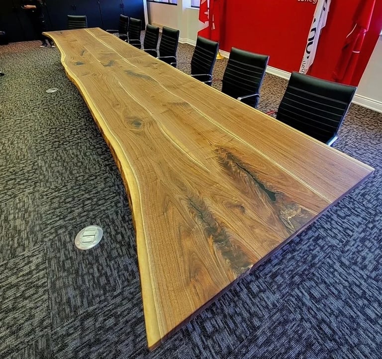 20ft solid maple boardroom table — custom grain detail