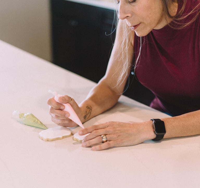 Hand-piped sugar cookies with royal icing