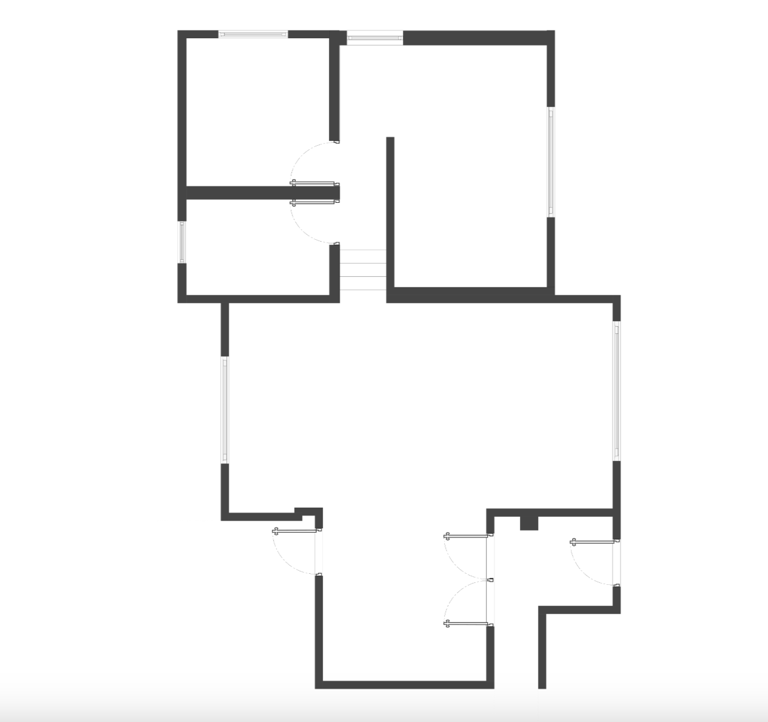 A 2D black and white architectural floor plan layout for a residential house or apartment design.