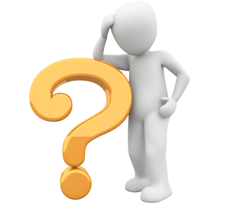 a person standing next to a question mark