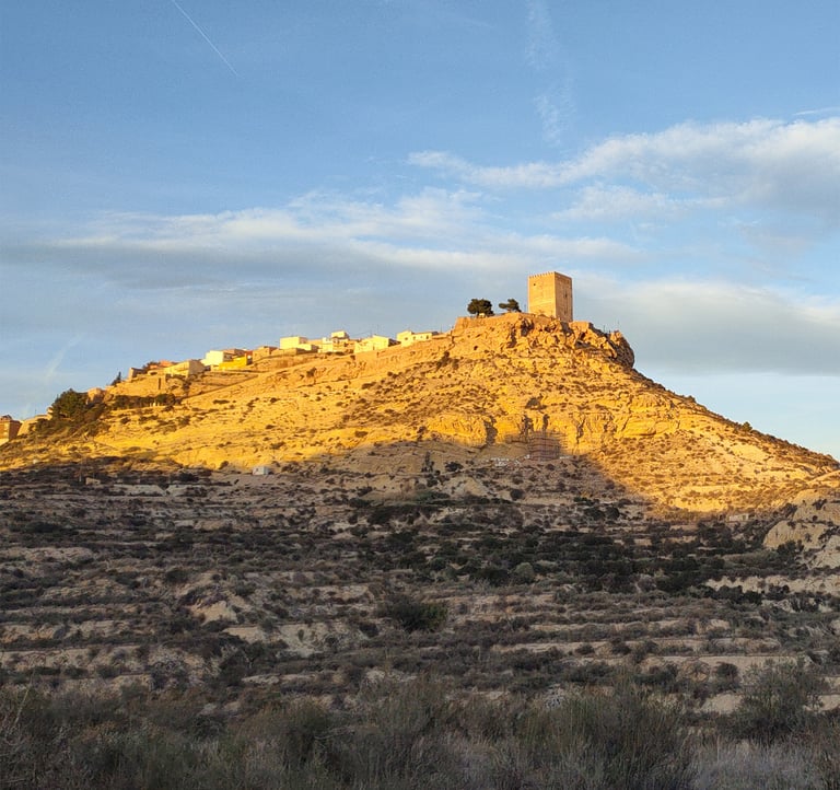 Aledo rises with the tower of its medieval castle on a hill on the north side of the Guadalentín val