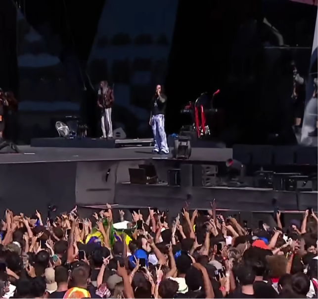Matuê, Filipe Ret e Central Cee durante apresentações no Rock in Rio Lisboa 2026.