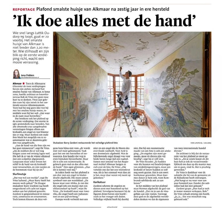 Het smalste huisje reconstructie stucplafond in Alkmaar.