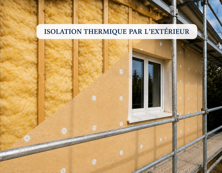 Isolation thermique extérieure avec laine isolante et façade rénovée