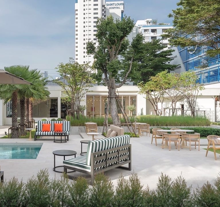 Pref Cafe modern pool landscape and outdoor styling by Lana Design Studio.