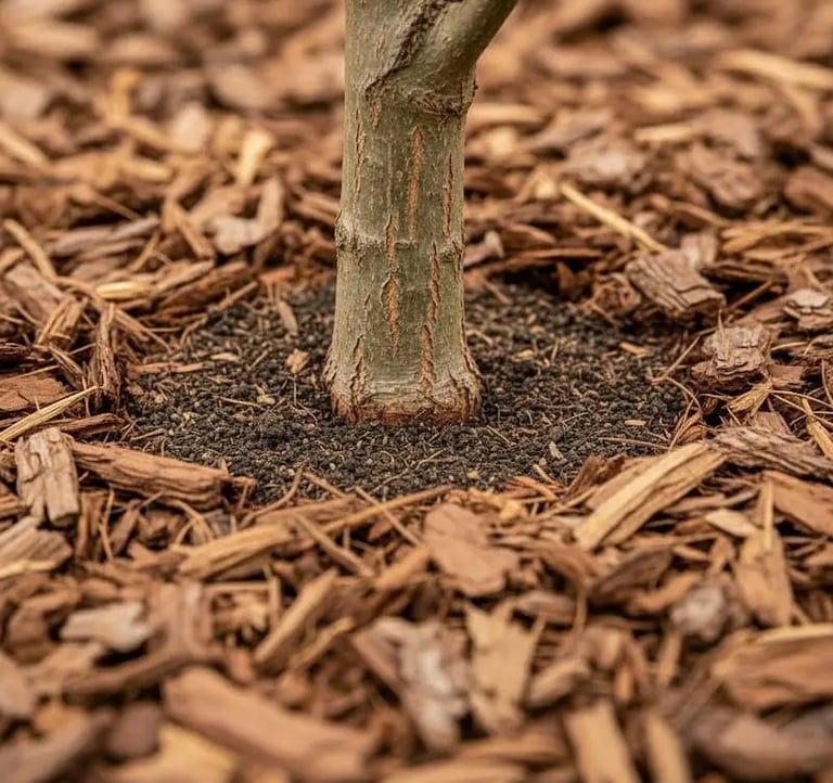 mulching con corteza de pino