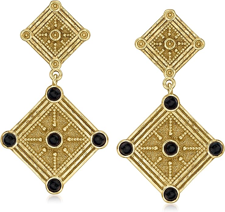 Onyx Etruscan Style Drop Earrings in 18kt Gold Over Sterling