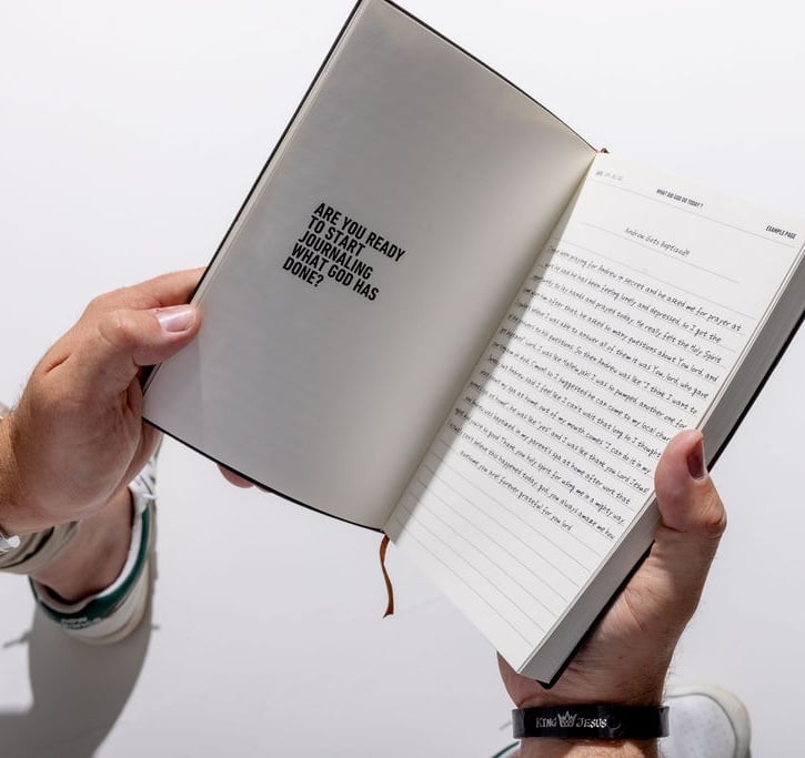 a man holding a book with are you ready to start journaling