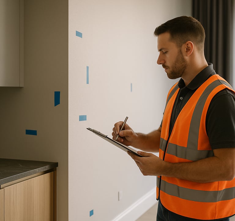 a man in a safety vest is writing on a clipboard | Nour Nagy Designs
