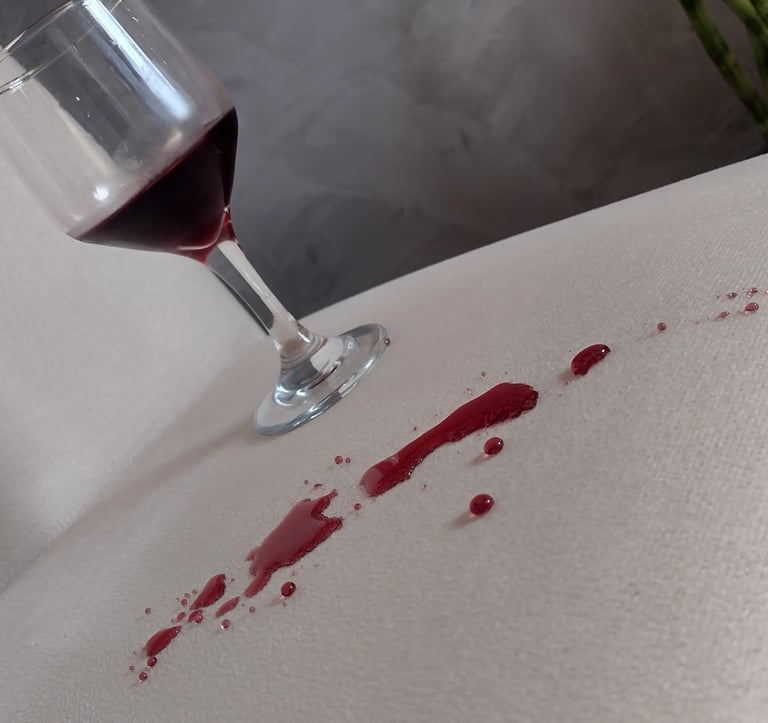 Proteção de estofado em Campinas: teste de repelência com vinho em sofá claro após impermeabilização