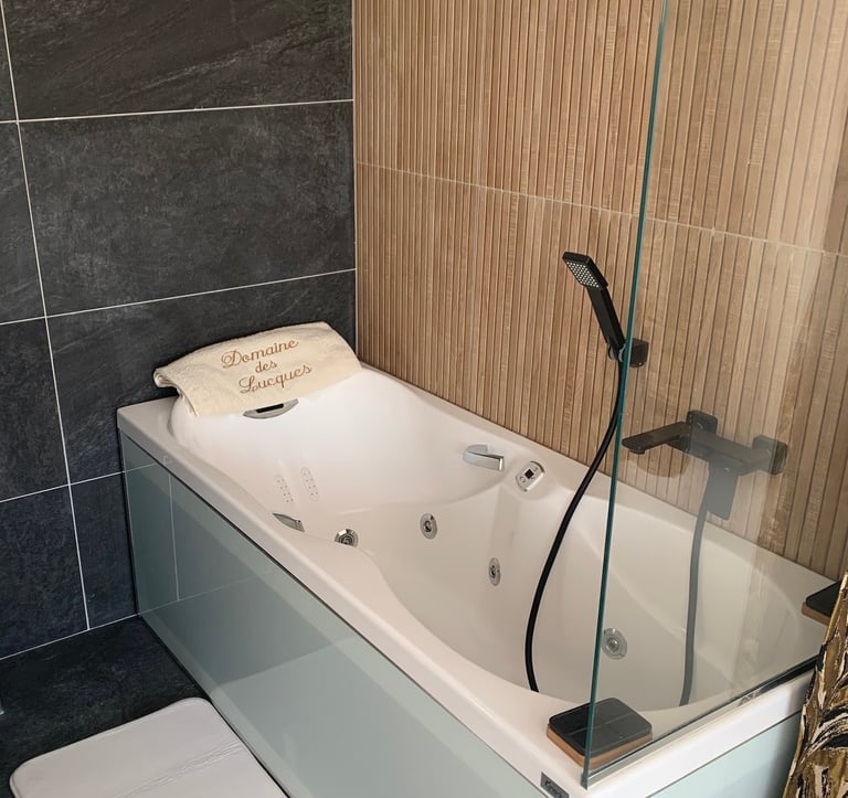 Bath tub with shower hose for spa and hydrotherapy at Domaine Des Lucques